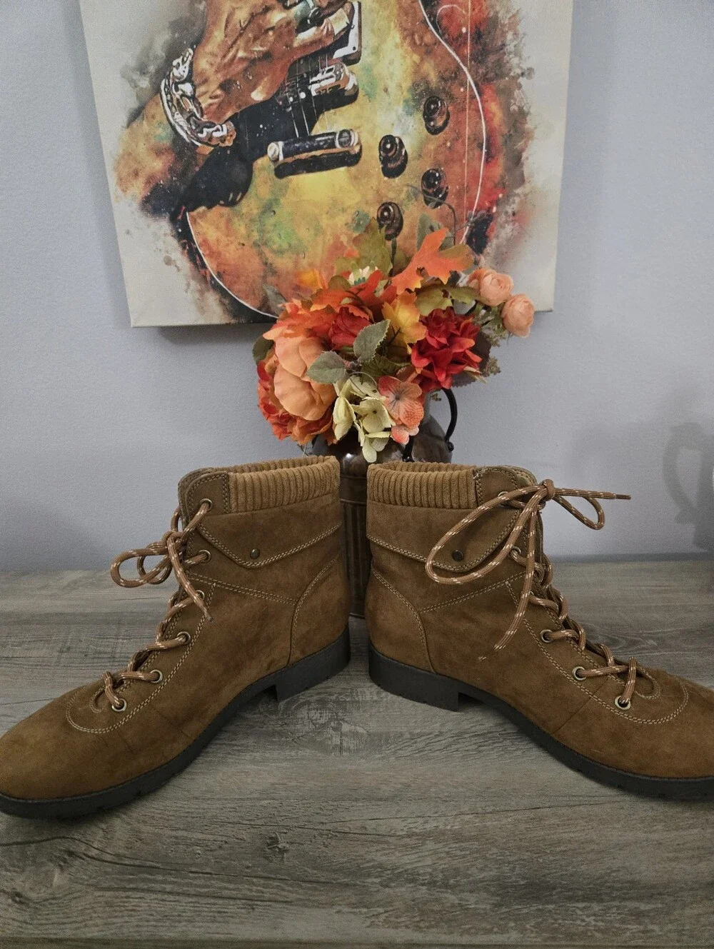 Tan Suede Lace-Up Hiking Boots